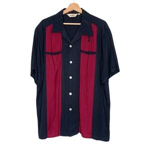 Da Vinci California Camp Shirt Retro Style Size XL Short-Sleeved Black Red